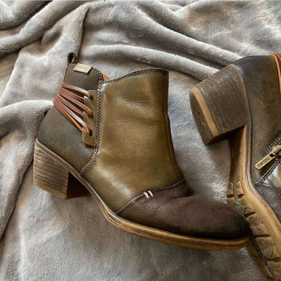 Pikolino Brujas EU 38 US 7 Olive Brown Leather Booties Ankle Boots Side Zip - Picture 1 of 10